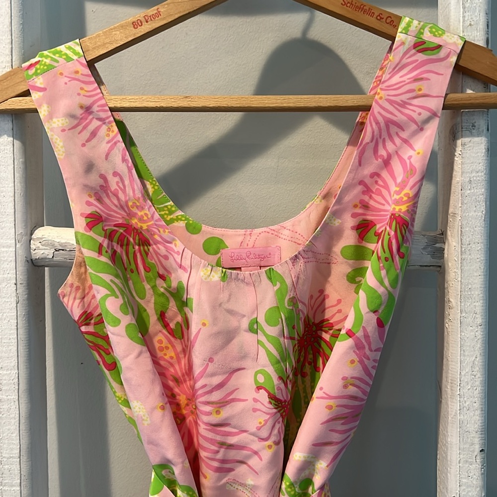 Lilly Pulitzer cedar pink and Green silk belted Patterned Top size 0 - Picture 4 of 13
